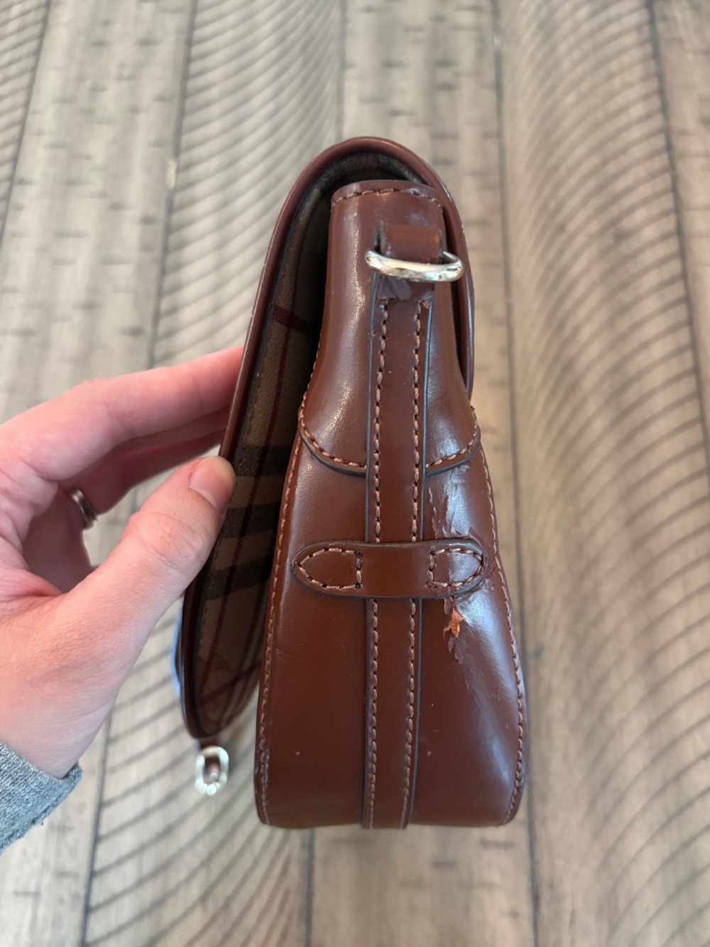 Burberry Brown Leather Crossbody with Signature Check Flap - Picture 8 of 9